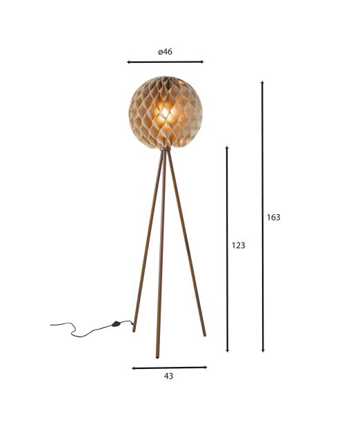 Lampadaire abat-jour kaki - D.45xH.163 cm