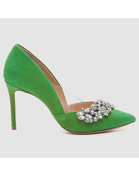 Escarpins en Velours de Cuir Adia verts - Talon 8 cm