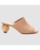 Mules en Velours de Cuir Annib nude - Talon 5 cm