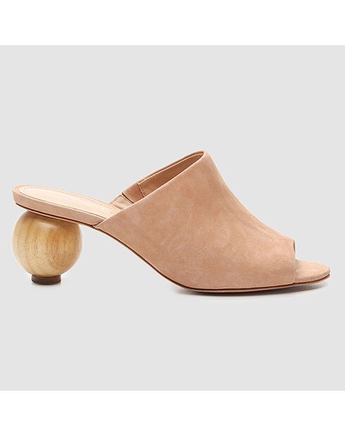 Mules Annib de piel de terciopelo nude, tacón de 5 cm