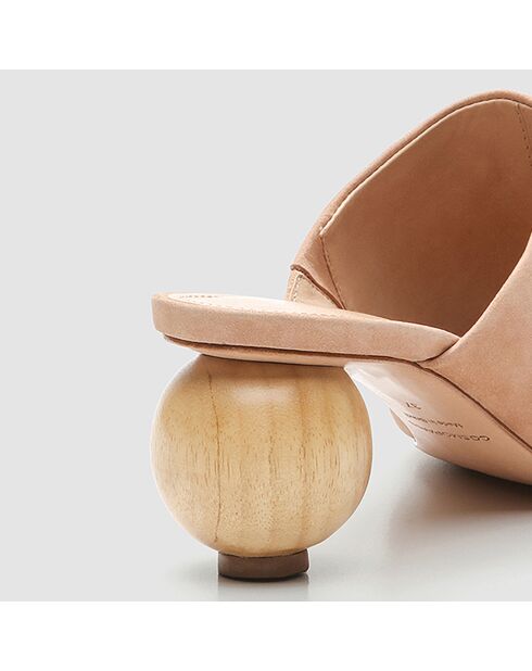 Mules Annib de piel de terciopelo nude, tacón de 5 cm