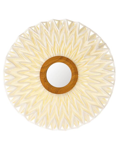 Applique en tissu avec miroir au milieu blanc cassé naturel - D.60xH.15 cm