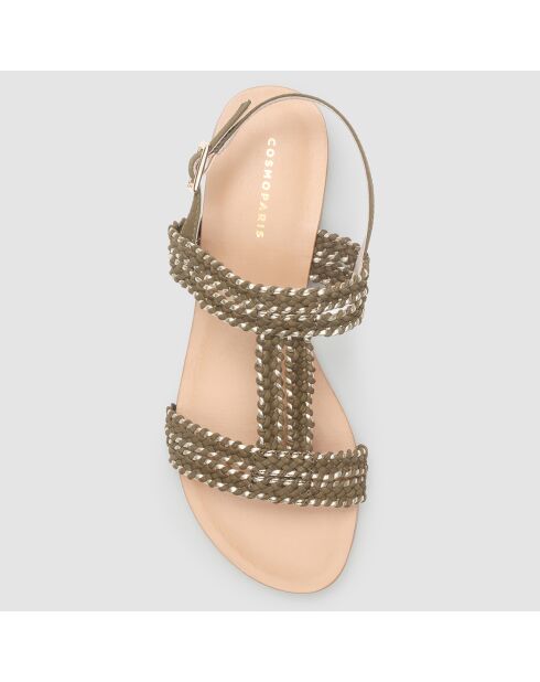 Hadara leren sandalen van kaki/goudkleurig fluweel