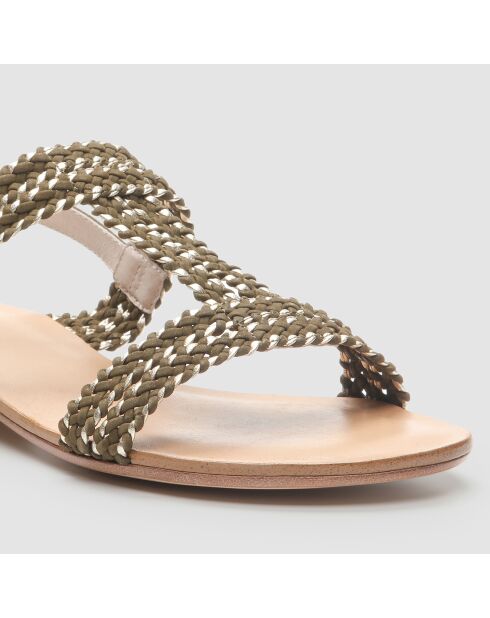 Hadara leren sandalen van kaki/goudkleurig fluweel