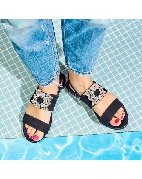 Heidi zwarte fluwelen leren sandalen