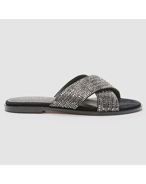 Mules Huna in pelle di velluto nero