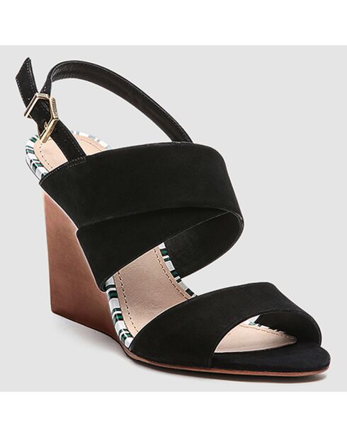 Schwarze Jaka Veloursleder-Sandalen mit Keilabsatz, 9 cm