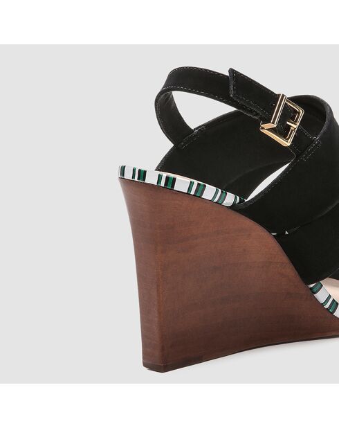 Schwarze Jaka Veloursleder-Sandalen mit Keilabsatz, 9 cm