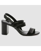 Sandales en Cuir python Javou noires - Talon 7 cm