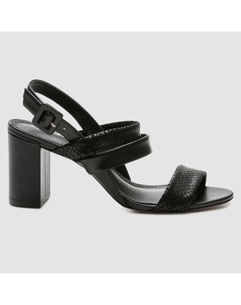 Sandales en Cuir python Javou noires - Talon 7 cm