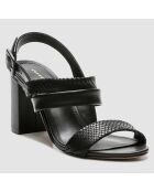 Sandales en Cuir python Javou noires - Talon 7 cm