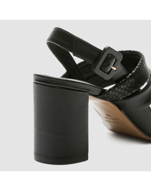 Sandales en Cuir python Javou noires - Talon 7 cm