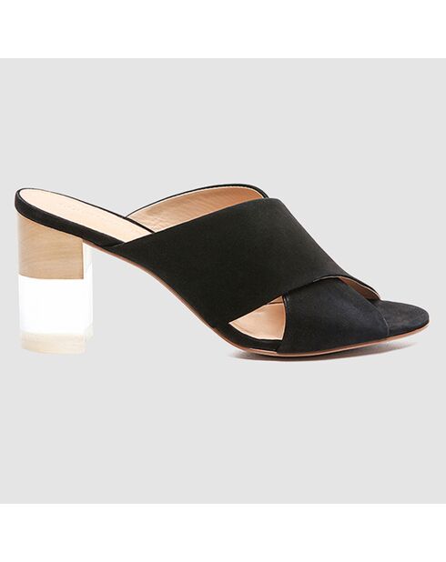 Mules negros de piel de terciopelo Lexia, tacón de 7 cm