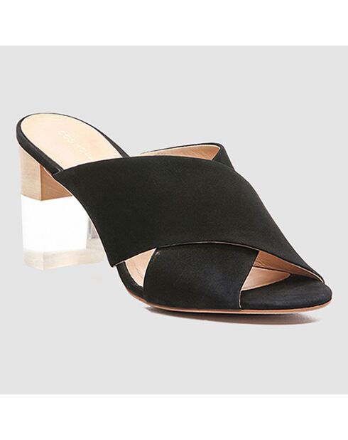 Mules negros de piel de terciopelo Lexia, tacón de 7 cm