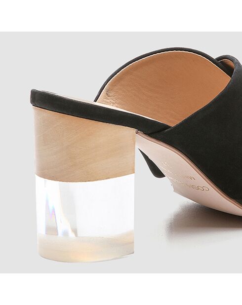 Mules negros de piel de terciopelo Lexia, tacón de 7 cm