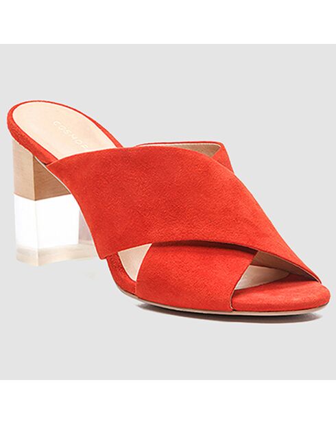 Mules en Velours de Cuir Lexia orange - Talon 7 cm