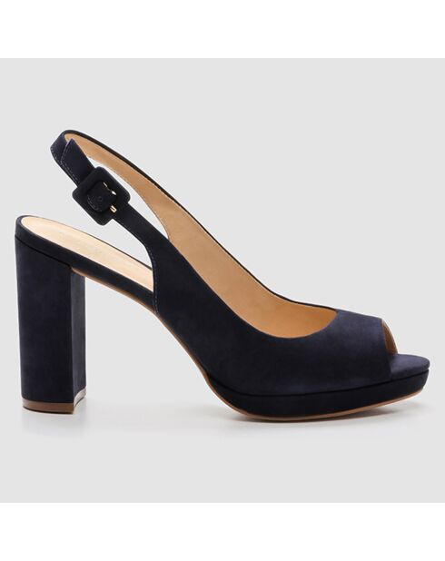 Slingback en Velours de Cuir Lija marine - Talon 9 cm