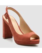 Slingback en Velours de Cuir Lija vieux rose - Talon 9 cm