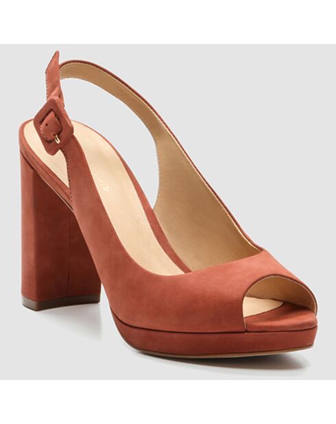 Slingback en Velours de Cuir Lija vieux rose - Talon 9 cm