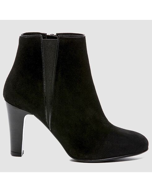 Bottines en Velours de Cuir Lynn noires - Talon 8 cm