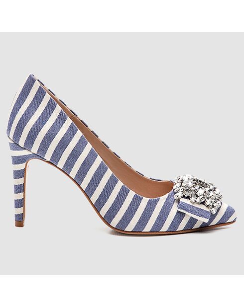 Escarpins Manifika en Toile rayé bleu/blanc - Talon 9 cm