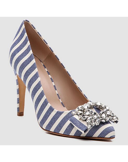Escarpins Manifika en Toile rayé bleu/blanc - Talon 9 cm