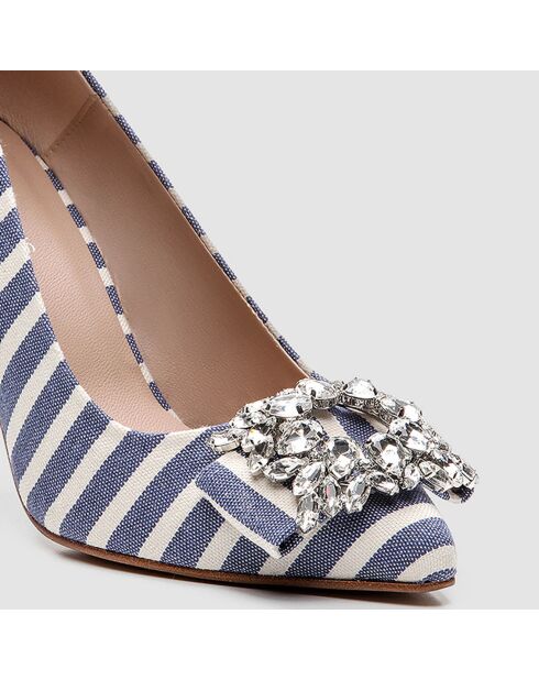 Escarpins Manifika en Toile rayé bleu/blanc - Talon 9 cm