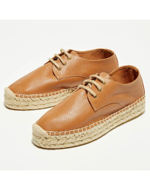 Espadrilles en Velours de Cuir Sable cognac
