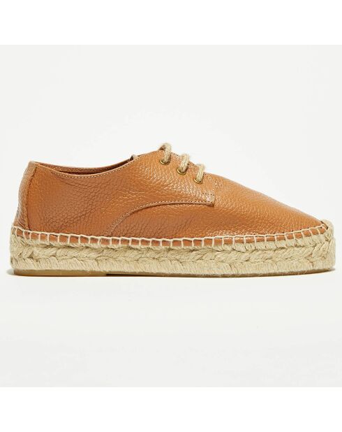 Espadrilles en Velours de Cuir Sable cognac