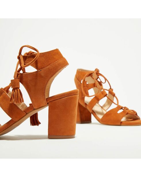 Sandales en Velours de Cuir Carilo brandy - Talon 8 cm