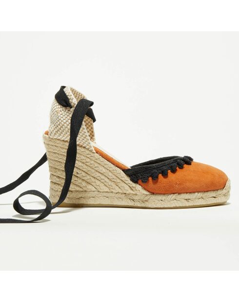 Espadrillas con zeppa in pelle Spring brandy in velluto - tacco 9 cm