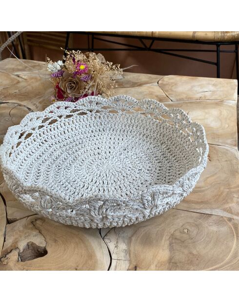 Coupe rigide tisée main au crochet Léa beige - 31x31x8 cm