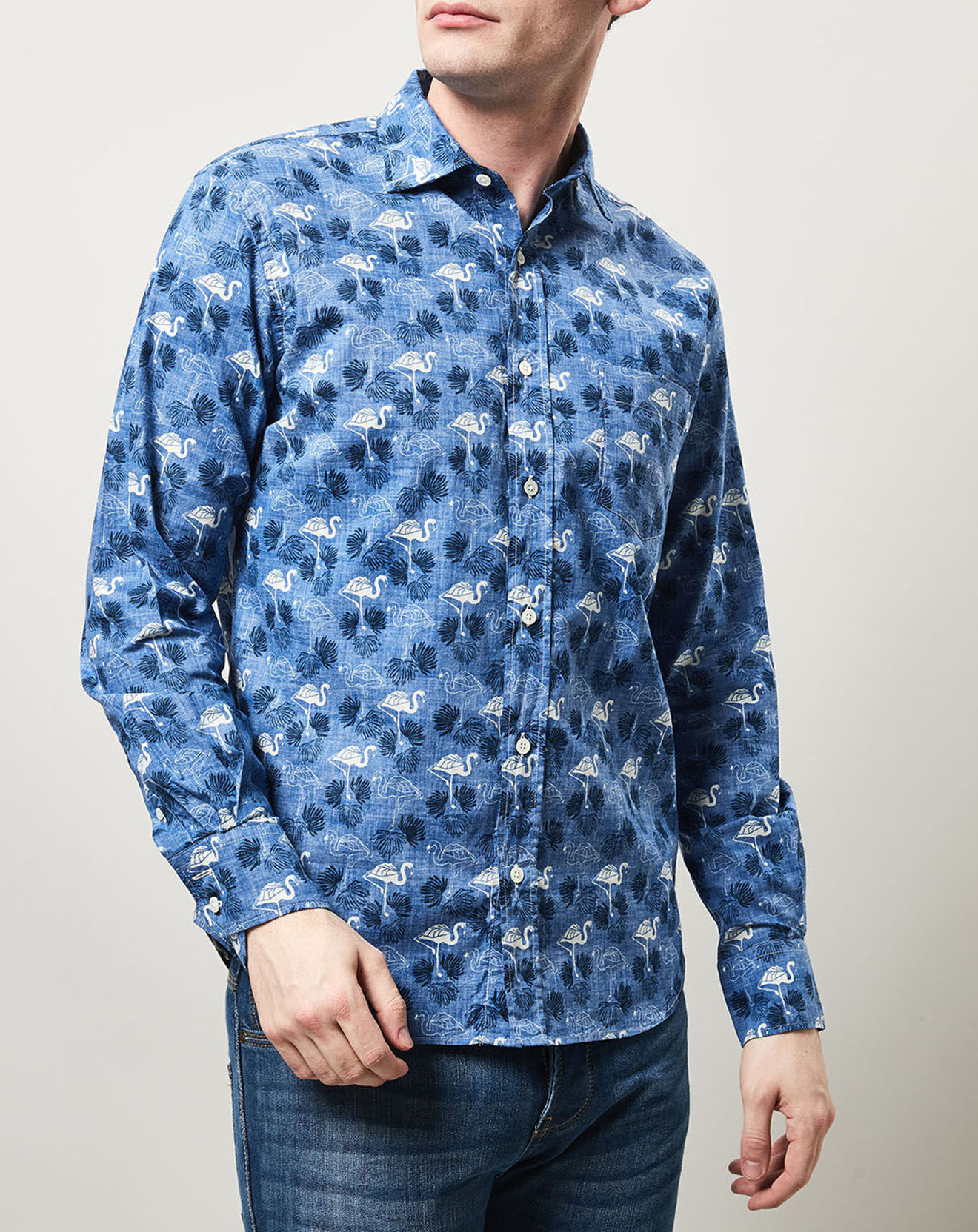 Chemise homme blanche imprimés flamant rose | ABH Collection JÁVEA Chemise homme blanche imprimés flamant rose | ABH Collection JÁVEA