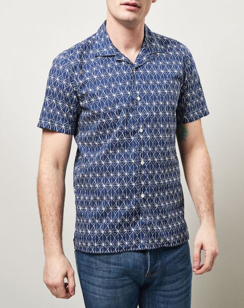 Blau/weißes Slam-Slim-Shirt mit Aufdruck