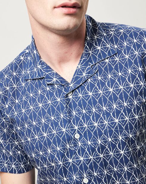 Blau/weißes Slam-Slim-Shirt mit Aufdruck