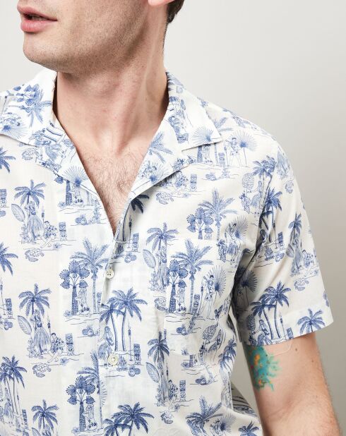 Slam blaues, bedrucktes Slim-Shirt