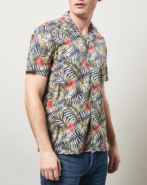 Blauw/groen/rood slim Slam-shirt met tropische print