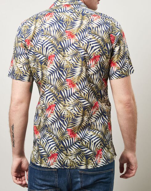 Blauw/groen/rood slim Slam-shirt met tropische print