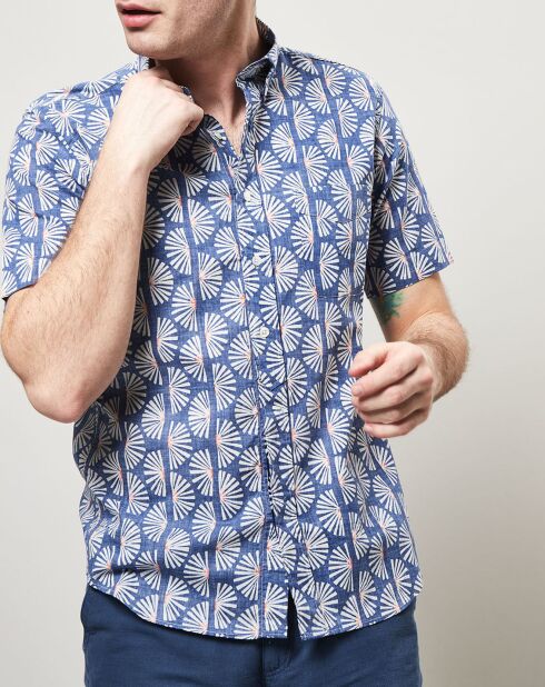 Sander blaues, bedrucktes Slim Shirt