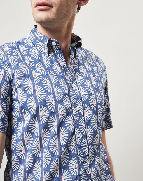 Sander blaues, bedrucktes Slim Shirt