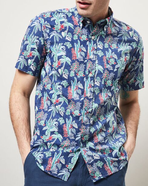Sander blaues, bedrucktes Slim Shirt