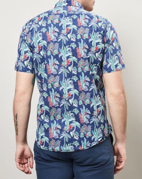 Sander blaues, bedrucktes Slim Shirt
