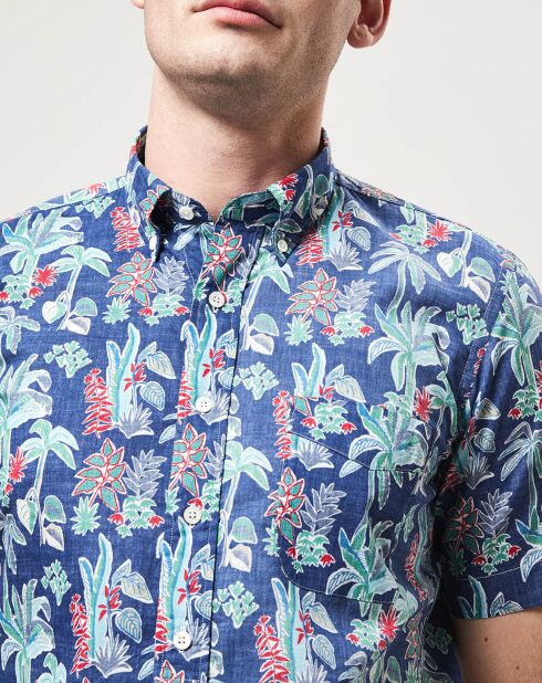 Sander blaues, bedrucktes Slim Shirt