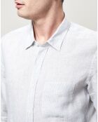 Chemise 100% Lin slim Storm gris/blanc