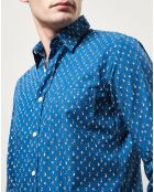 Chemise Slim Storm imprimé palmier bleue