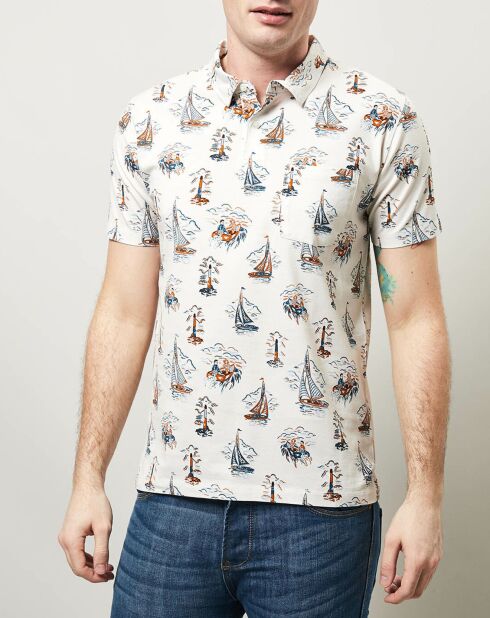 Poloshirt aus 100% Baumwolle mit ecrufarbenem Aufdruck