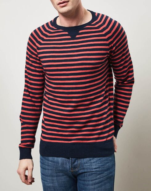 Pull fin Crew Slub Stripe bleu marine/rouge