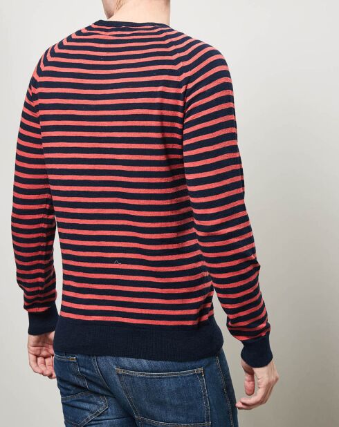 Pull fin Crew Slub Stripe bleu marine/rouge