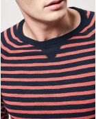 Pull fin Crew Slub Stripe bleu marine/rouge