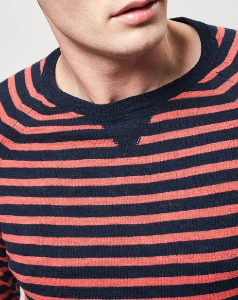 Pull fin Crew Slub Stripe bleu marine/rouge